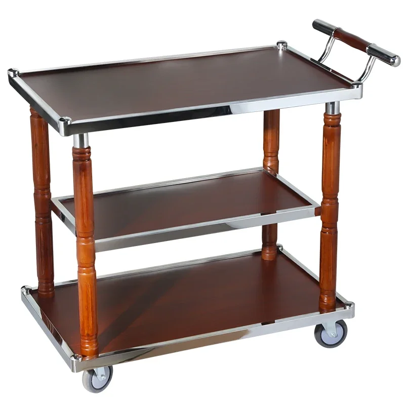 New Barbecue Shop Three-layer Service Car Hotel Wine Cart Wooden Food Delivery Cart Trolley Hot Pot Fruit Plate Delivery Car