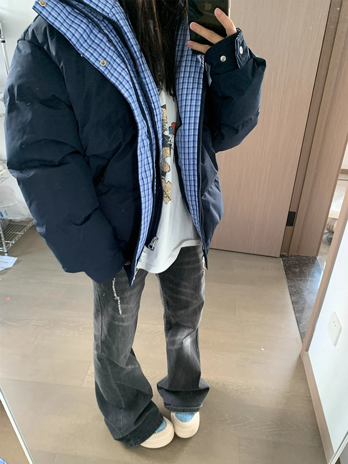 

Thiened ort Sle Plaid Splicing Cotton Jaet Bread Sle Coat for Men And Women Winter Warm Polyester Fiber Fill