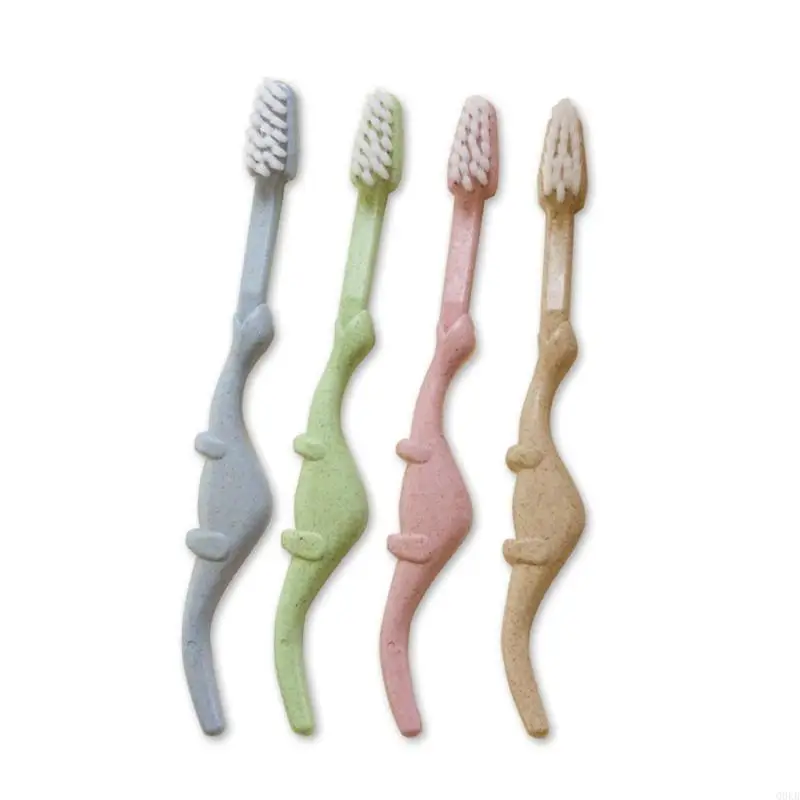 Q0KB Baby Toothbrush Natural Wheat Straw Cartoon Toddler Children Newborn Oral Care