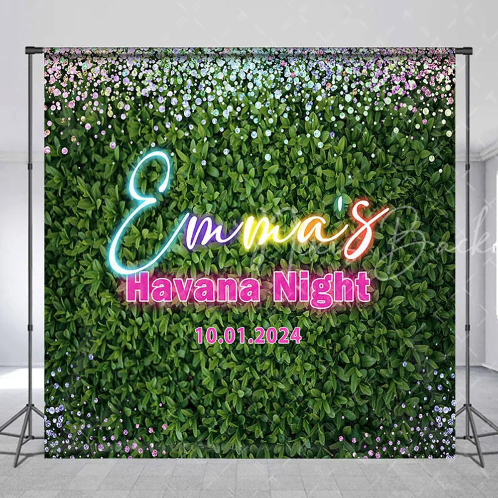 Green Leaves Neon Custom Backdrop For Havana Night, Tropical Summer Photography Background Studio Wall Decoration