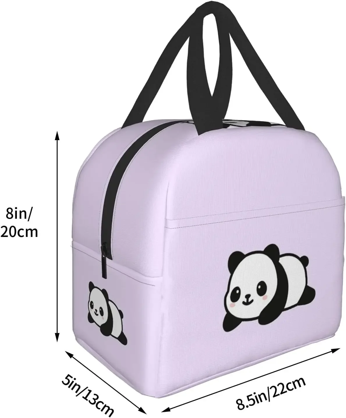 Cute Panda Purple Lunch Bags Insulated Lunch Box for Women Reusable Tote Cooler Bag for Shopping Picnic Travel