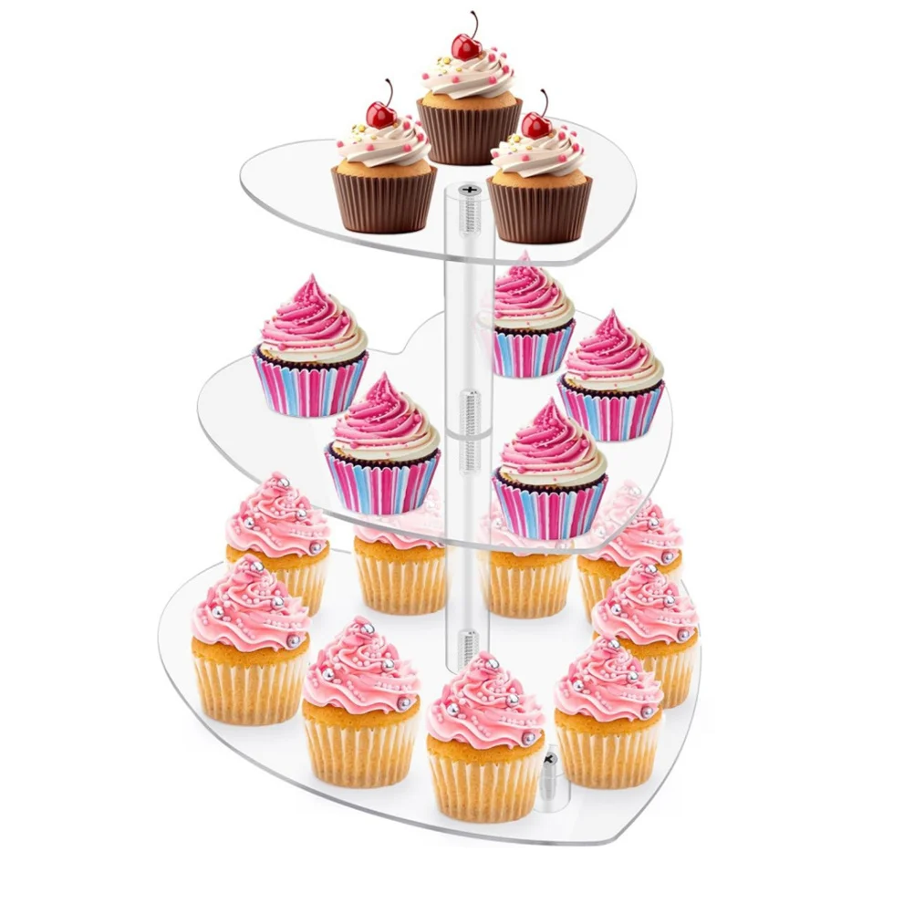 

Heart 3 Acrylic Cupcake Stand Clear Cake Riser Holder For Dessert Table Cupcake Tier Stand Transparent Cake Tier Acrylic