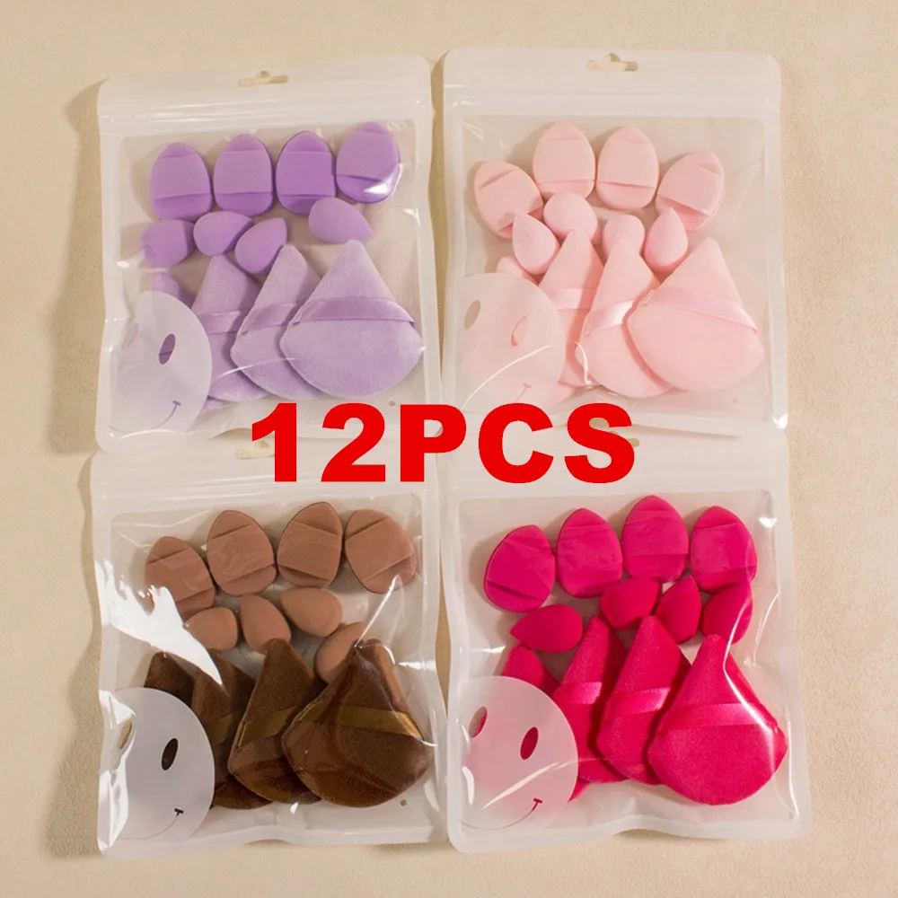 Venta al por mayor ﻿   Juego de esponjas cosméticas Multicolor, base en polvo suave, esponja de maquillaje, huevo, rosa, púrpura, accesorios de herramientas de maquillaje, 12 Uds.