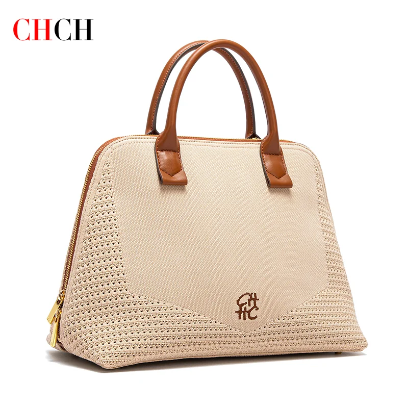 

CHCH Women's Tote Bag Summer New Apricot Large Capacity Beach Bag Leisure Vacation Shoulder Bag