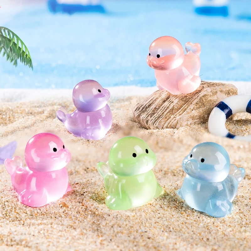 10Pcs Cute Mini Luminous Sea Lions Ornament Table Decoration Miniature Figurines Creative DIY Home Decoration Accessories Gifts