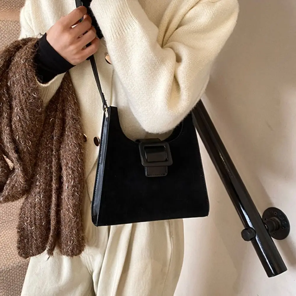 

Fashion Trendy Square Bucket Bag Frosting Leisure Suede Crossbody Bag Handbag French Retro Shoulder Bag Women
