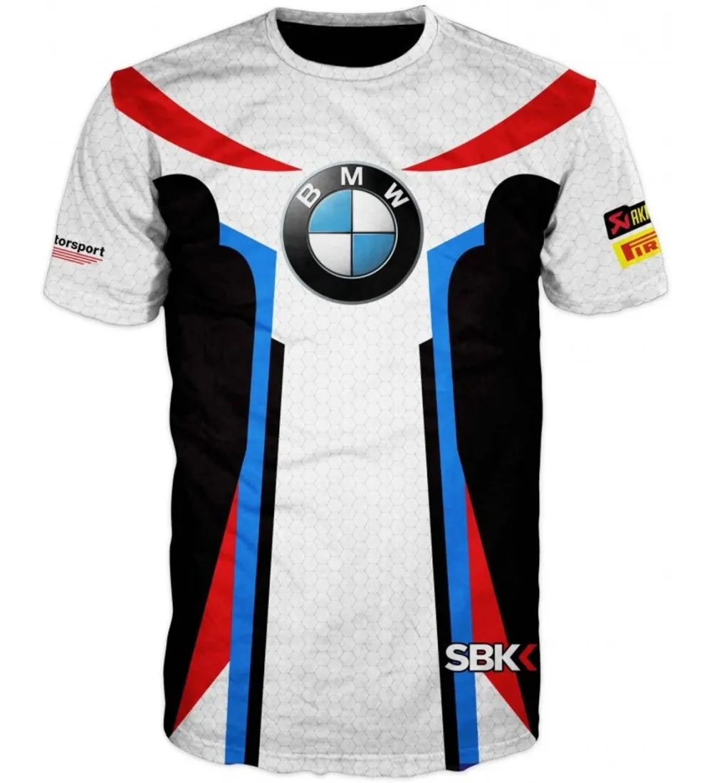 Modne, wygodne, oddychające koszulki sportowe do jazdy motocyklem na świeżym powietrzu Nowe koszulki z krótkim rękawem i okrągłym dekoltem z logo BMW z nadrukiem 3D