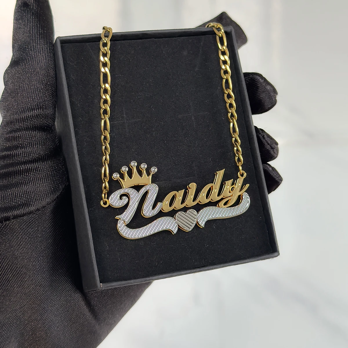 Stainless Steel 3D Name Necklace Customized Double Color 3D Double Layer Nameplate Necklace Initial Crown Name Necklace Women