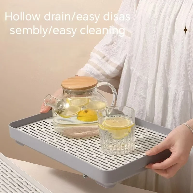 طبق تقديم كوب ماء استنزاف غسل تجفيف مستطيل لمستلزمات المطبخ صينية الشاي طبقة مزدوجة ملحقات المطبخ البلاستيكية