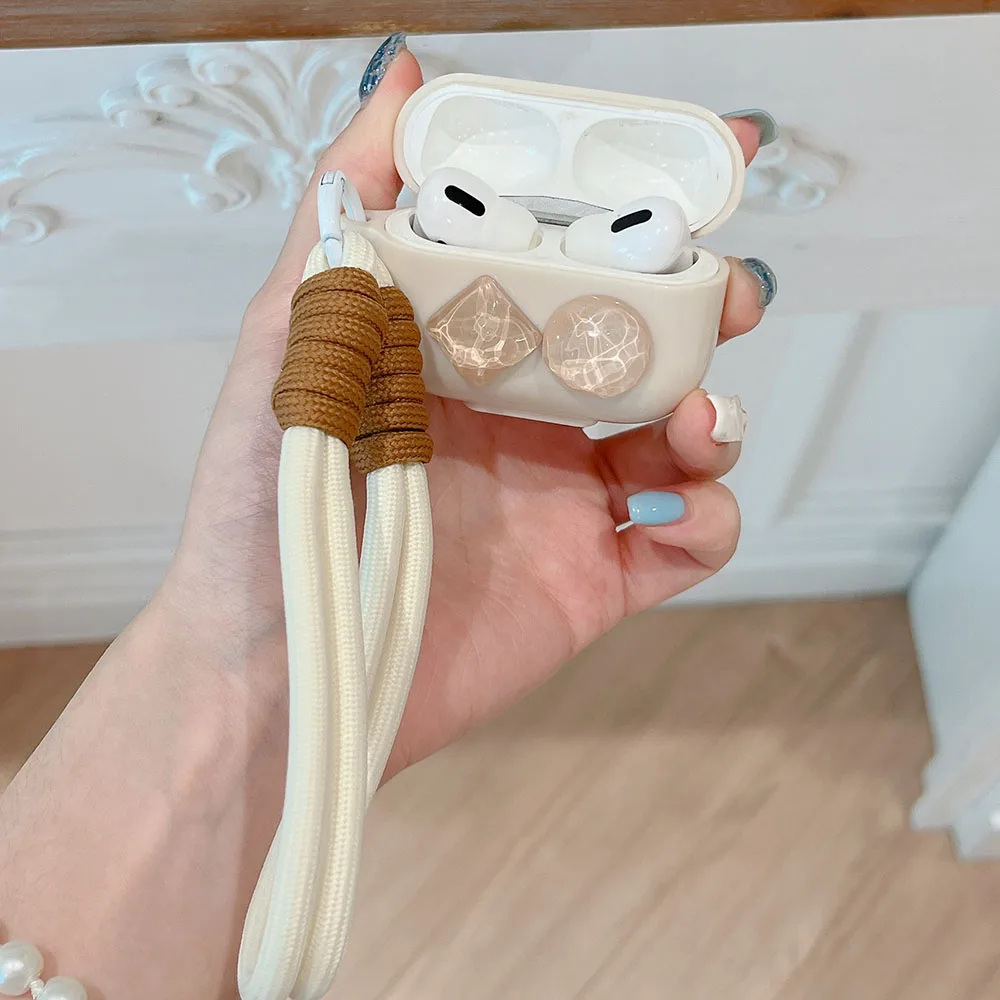 Custodia per auricolari con cinturino da polso con cinturino da polso con pietra preziosa 3D per Apple Airpods Pro 2 1 Airpod 3 Custodia morbida per scatola di ricarica per cuffie in silicone