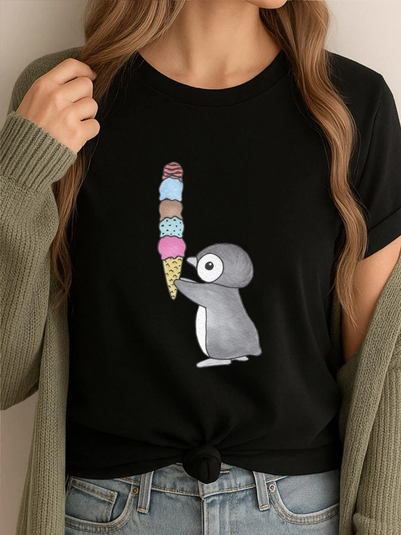 

Ice Cream Penguin Graphic T Shirts Men Oversized Tshirt Streetwear Funny Tees Mens Soft Printed Clothes