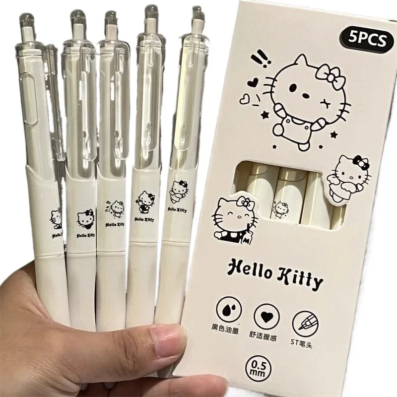 

5 PCS Sanrio Hello Kitty Cartoon Click Gel Pen Kawaii Simple Carbon Pen Black 0.5 Quick Drying Smooth Writing Pen Wholesale