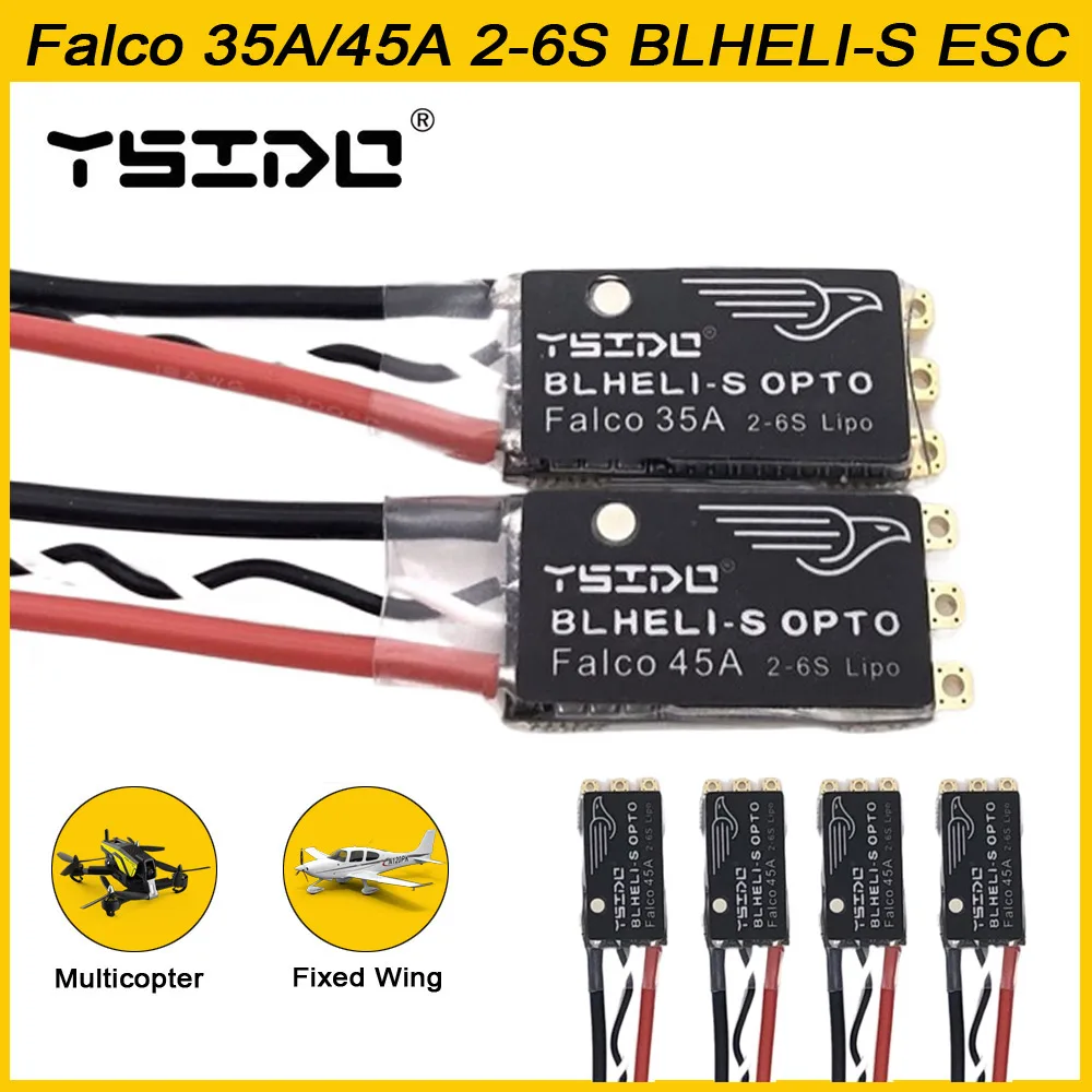 YSIDO Falco 35A 45A BLHeli_S ESC 2-6S Lipo bezszczotkowy kontroler elektroniczny z podświetleniem LED DSHOT125/300/600 dla drona