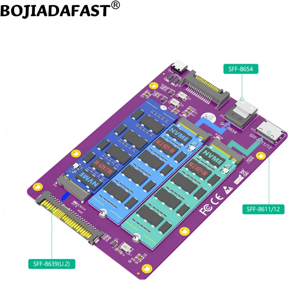

SFF-8611& SFF-8654 4i U.2 SFF-8639 Connector to 3 * NGFF M.2 Key-M 2230 2242 2260 2280 M2 NVME SSD Adapter Card