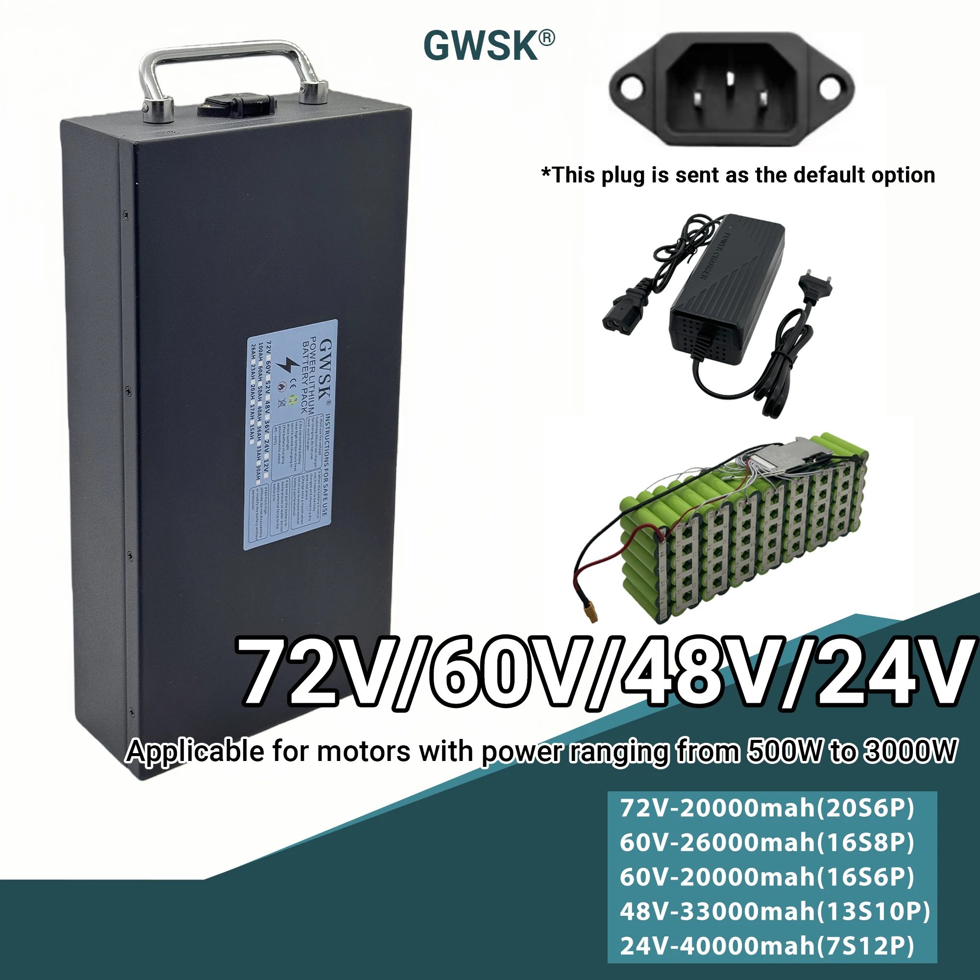 

GWSK, 18650 lithium-ion battery, full capacity product 72V/60V/48V/24V, suitable for electric vehicles below 3000W
