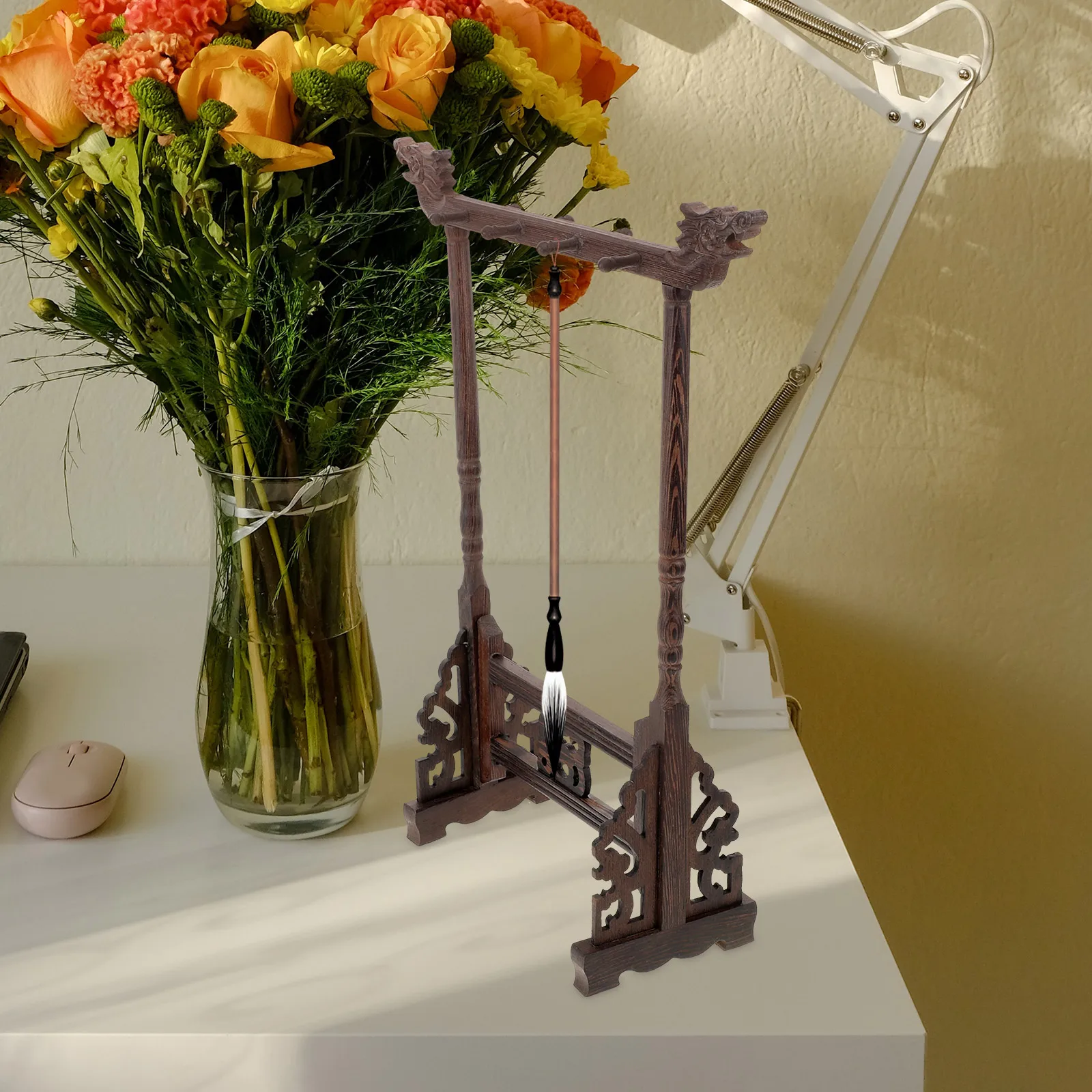 حامل فرشاة من الخشب الصلب، منظم تخزين قلم الخط، ديكور سطح المكتب، حامل فرشاة رسم بالحبر متعدد الأغراض للمكتب #1