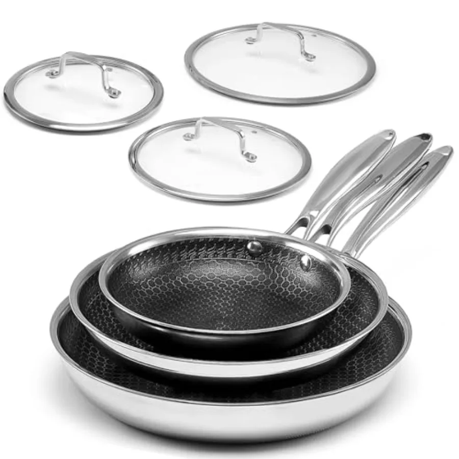 

Non Stick s with Lid, 8/0/2 inch Skillet Set, Update Coating.Compatible with All Cooktops, Oven Safe, Dishwasher Safe, PFAS-Fre