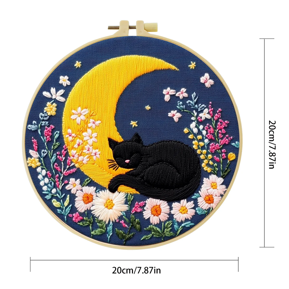 1 Stück 20X20CM/15X15CM 7,87/6,3 Zoll Der Mond und die schwarze Katze Stickerei-Starter-Kit DIY-Set Nadelkunst Heimdekoration – Detail 6