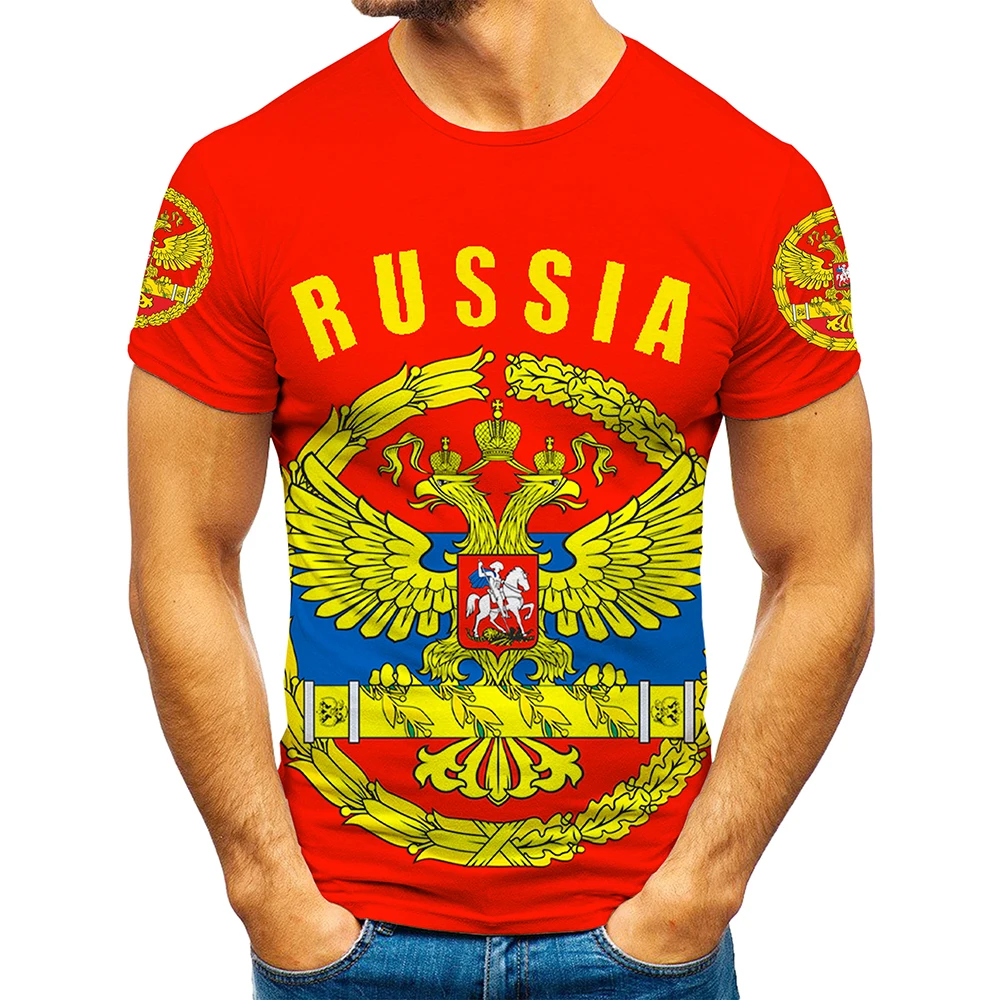 Russian Tee Tops Men  3D Russia Flag Eagle Print Summer Casual T-shirt Unisex Hip Hop Punk Rock Tee Shirt Plus Sizes