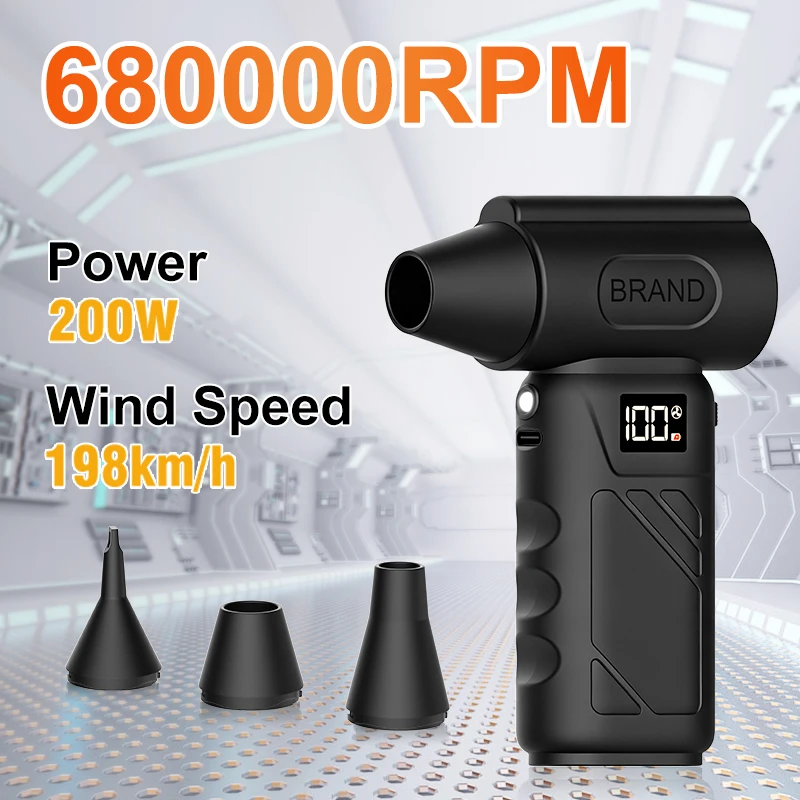 

680000RPM Mini Powerful Turbo Blower Cordless Vacuum Cleaner Electric Snow Blower Wireless Compressed Air Duster Led Lighting