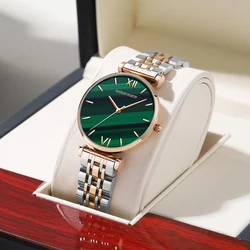 2023 New Design Watches Green Malachite Dial Ladies Japanese Quartz Movement Stainless Steel Strap Waterproof Watches for Women