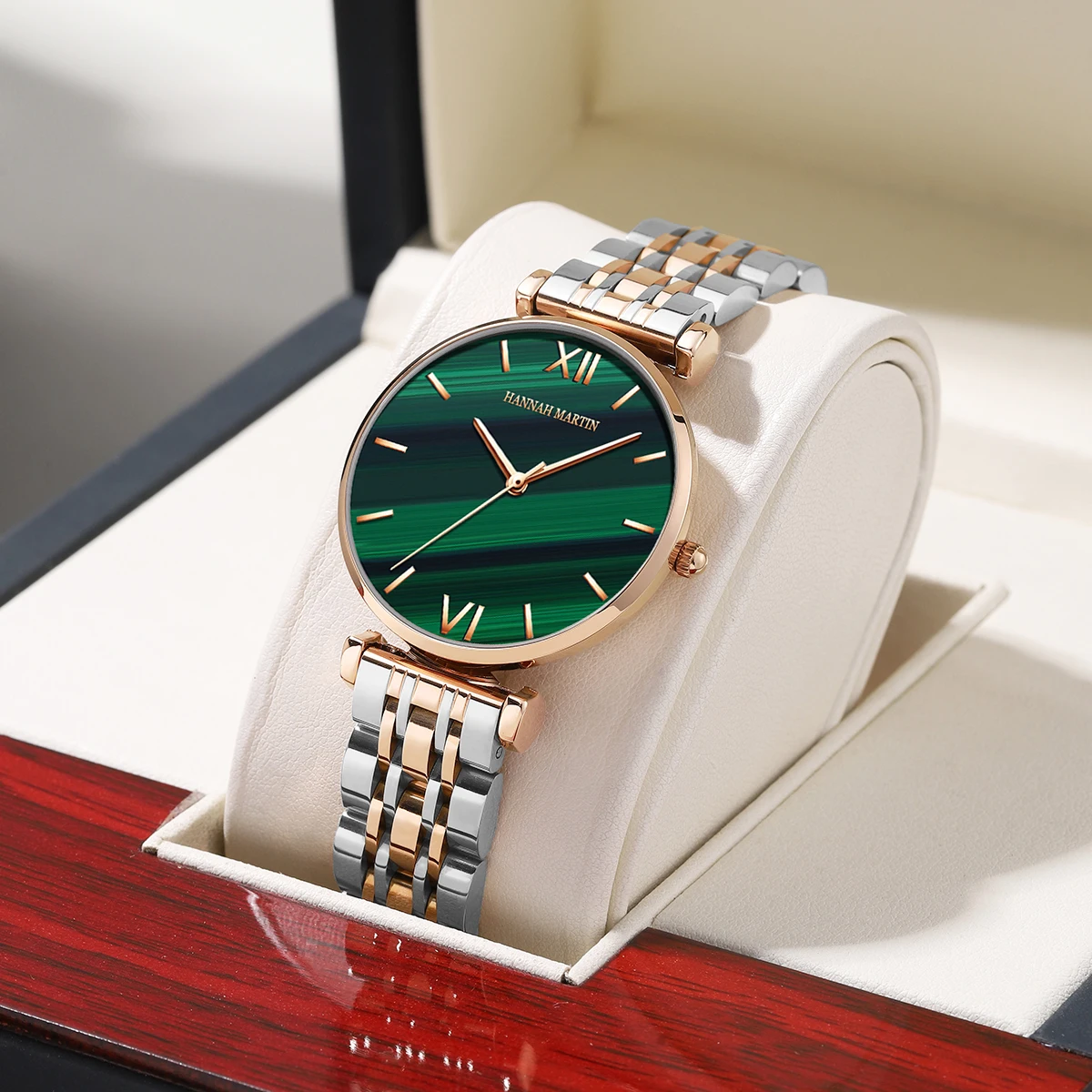 2023 New Design Watches Green Malachite Dial Ladies Japanese Quartz Movement Stainless Steel Strap Waterproof Watches for Women