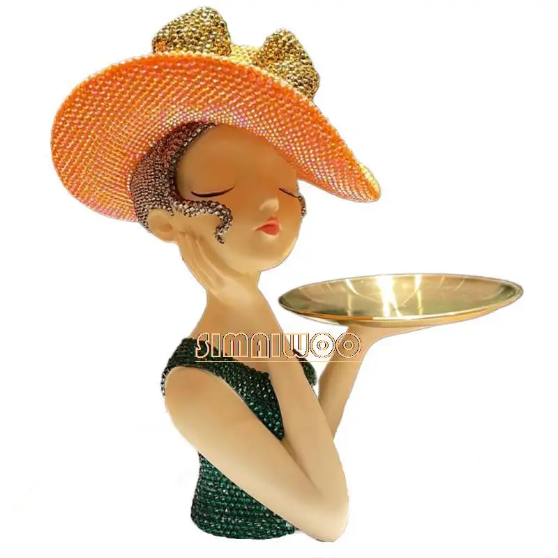 

Exquisite Crystal Laday Figurine Handmade Rhinestone Snack Tray Cross Stitch Key Storage Bling-bling Luxury Living Room Ornament