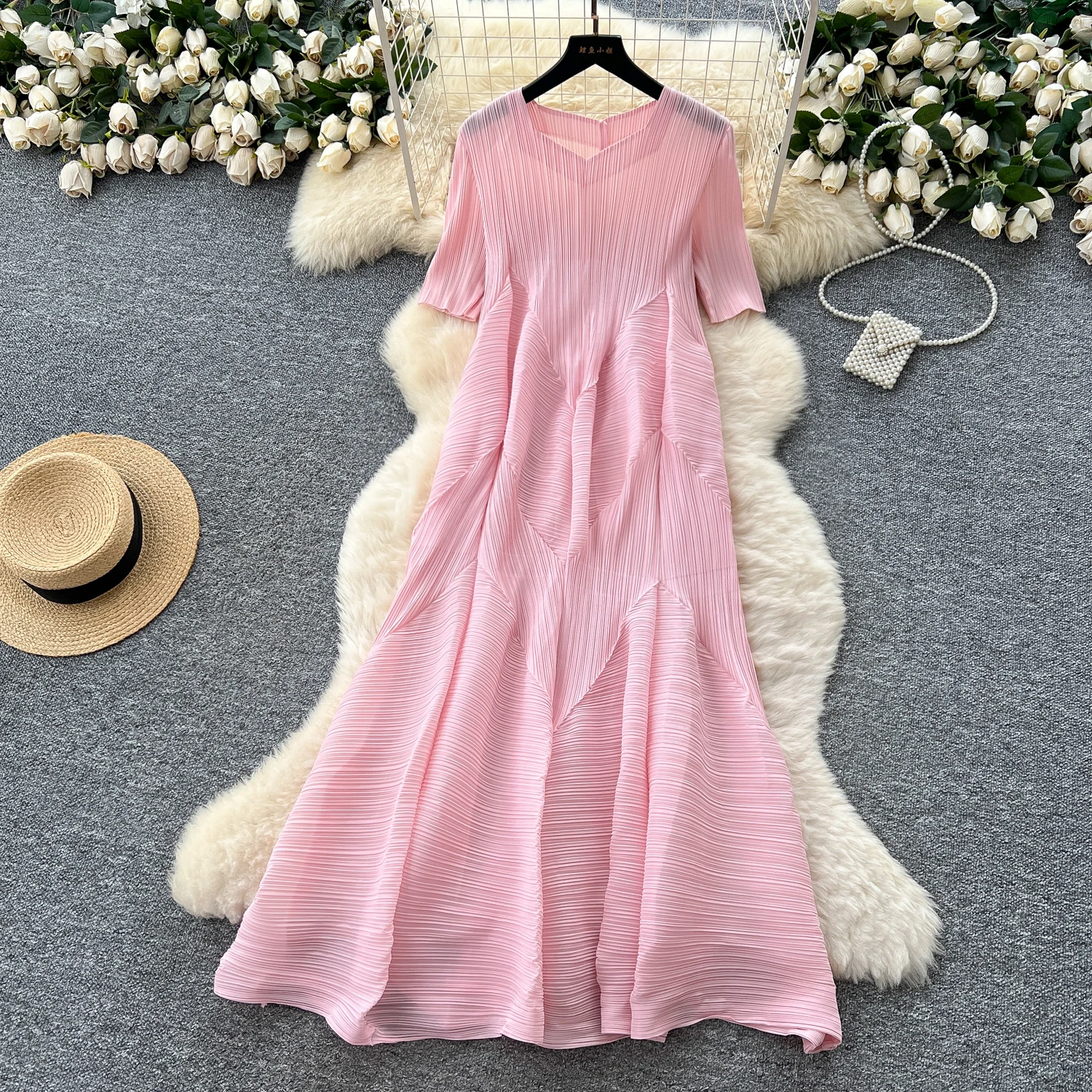 Chic vintage asymmetrical V-Neck loose Elegant Fairy korean fashion Boho Sundress Beach women clothing