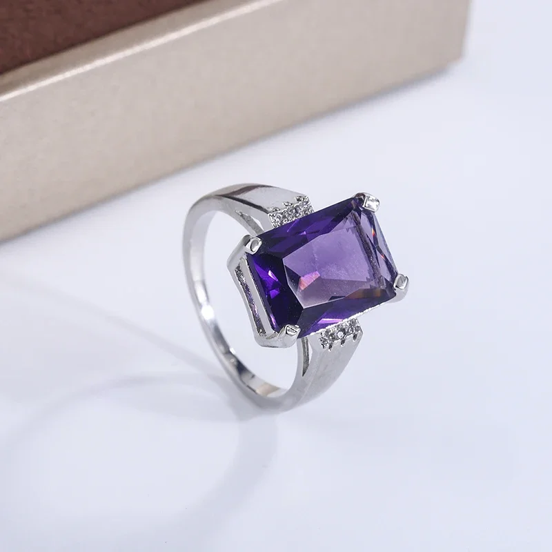 

925 Silver Plated Stylish Colorful Square Zircon Ring Women's Party Jewelry Premium Wedding Bride Engagement Ring
