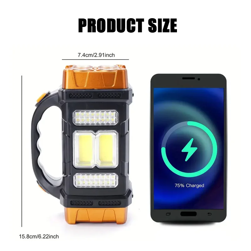 1/2pcs Ultra Bright Solar LED Flashlight with COB Side Lights Rechargeable Torch for Outdoor  Emergency Situations and Daily Use