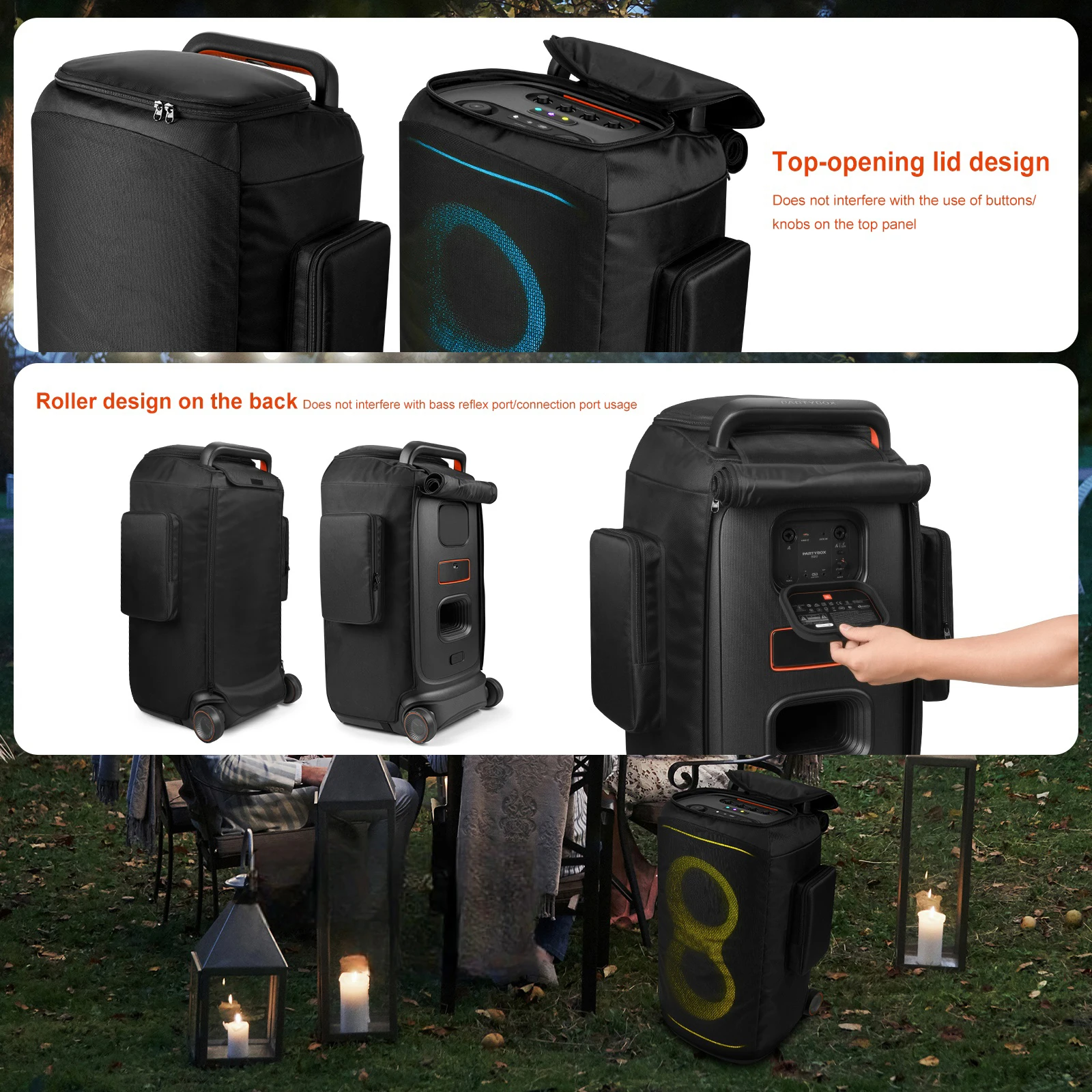 Чехол для портативного динамика JBL PartyBox 520, пылезащитный чехол с карманом для микрофона, сумка для хранения динамика, двухсторонняя молния, чехол для переноски динамика