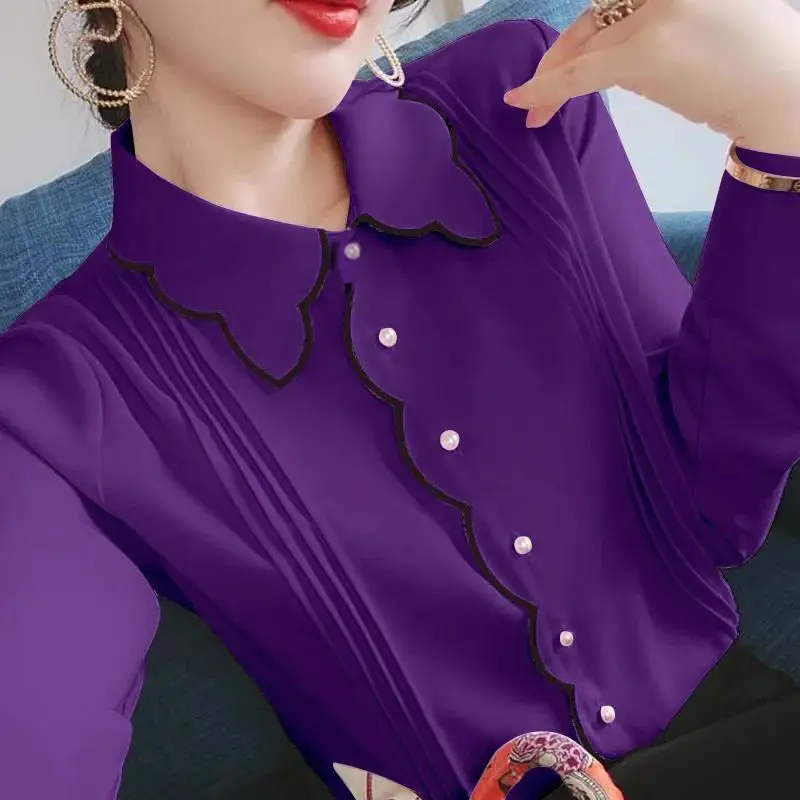 New Western Style Shirt for Women Slim Fit Base Small Shirt Baby Collar Chiffon Shirt Plus Size Top Inner Layer