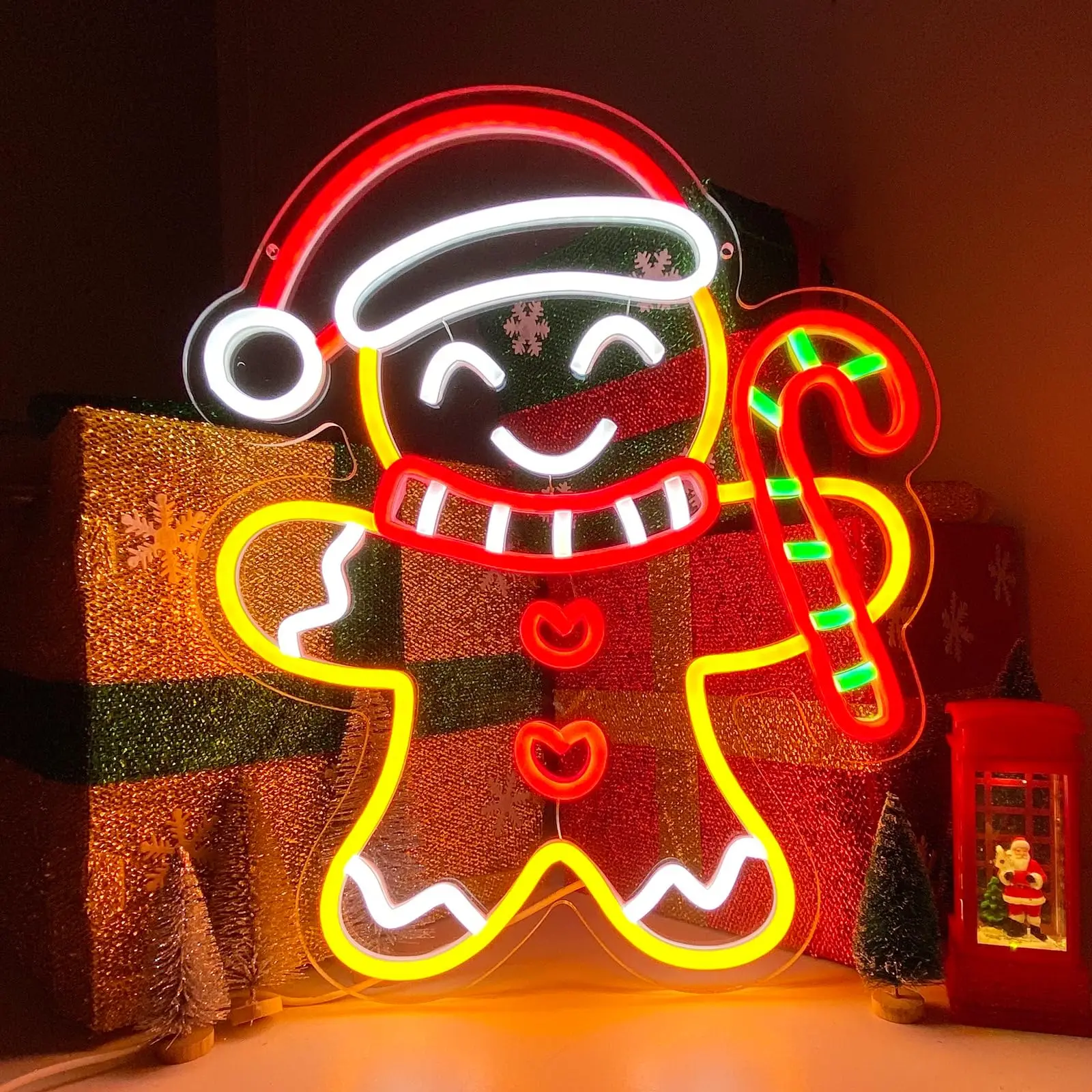 عيد الميلاد الزنجبيل رجل النيون تسجيل عكس الضوء LED أضواء النيون جدار ديكور لعيد الميلاد عيد الميلاد حفلة غرفة المعيشة غرفة نوم الاطفال هدية P