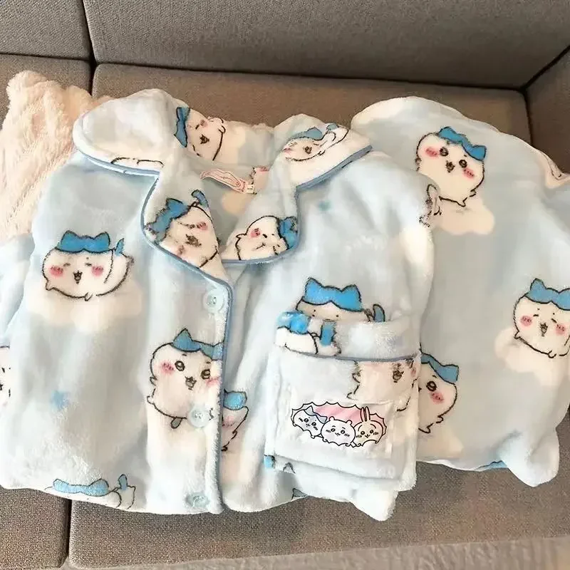 

Chiikawa Animated Pajamas Coral Velvet Autumn Usagi Hachiware Winter Pajamas Women's Winter Thickened Velvet Cute Home Clothes