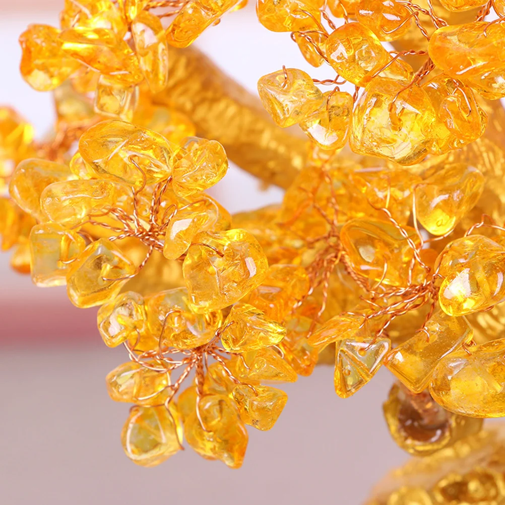 

Yellow Citrine Crystal Money Tree Ornament Feng Shui Bonsai Style for Home Office Shop Wealth and Prosperity Decoration Gift
