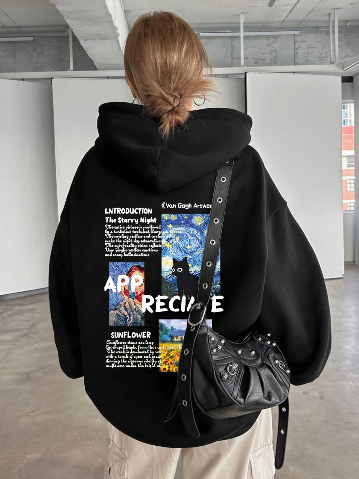 Autumn and Winter Fashion Trends Famous Painting Starry Sky Sunflower Pattern Printed Zipper Hoodie Coat