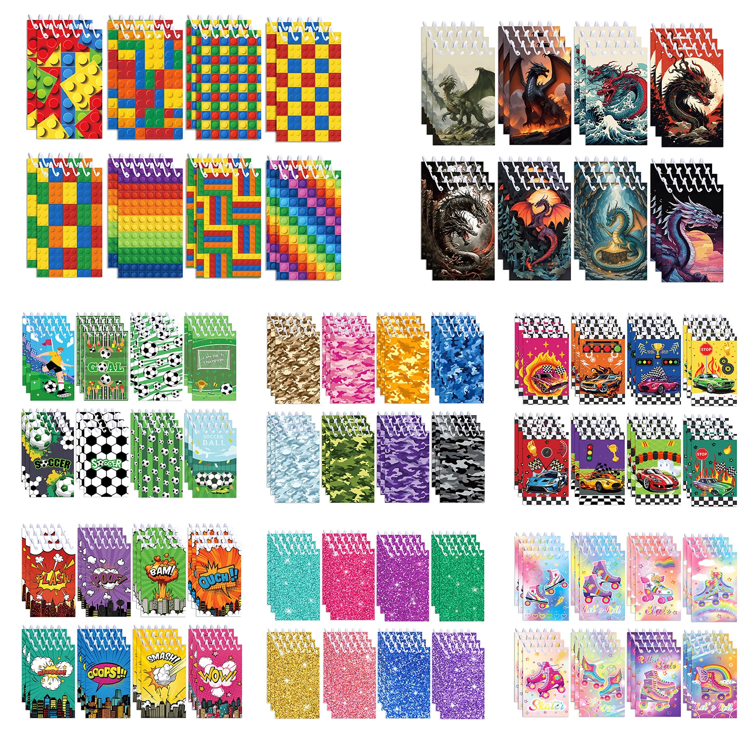 16 pièces bloc de construction Football Big Bang spirale cahiers de poche bloc-notes bobine livret bloc-notes pour enfants cadeaux journaux scolaires