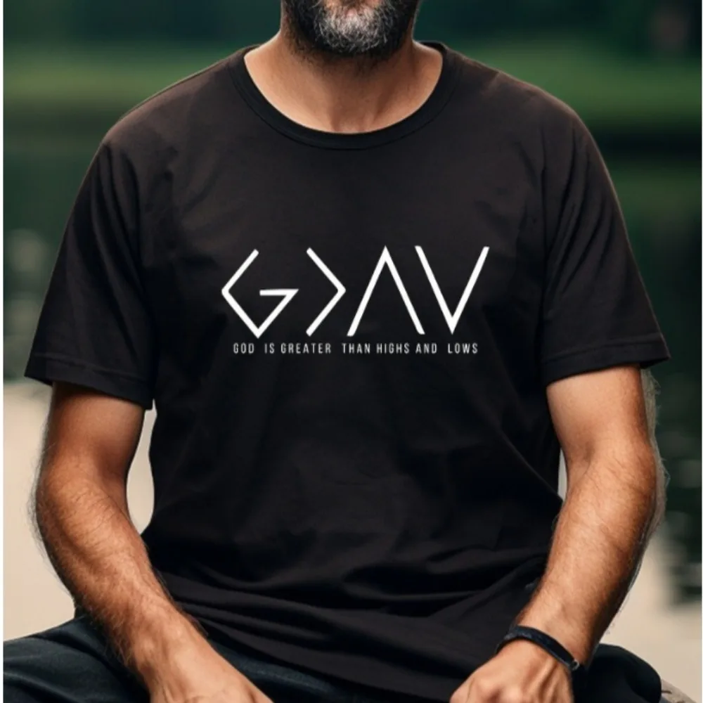God Is Greater T-Shirt Religious Faith Tee Mens Clothes God Is Greater Than Highs and Lows Shirt God Tops Short Sleeve Tees