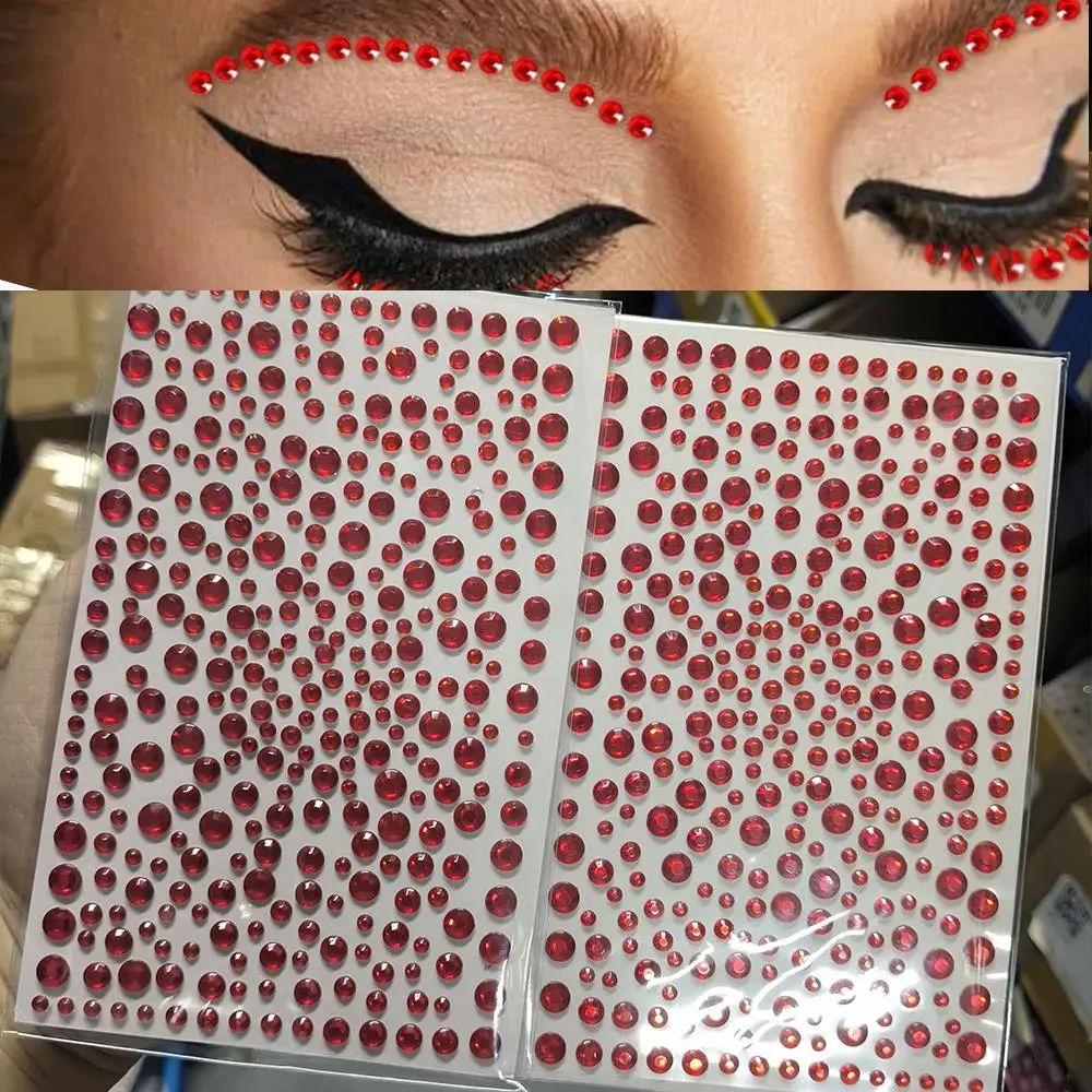 2Pcs Blue Gem Face Tatoos Stickers Mixed-Sizes Round Diamond Eye Facial Sticker Self-Adhesive Festival Party Nail Art Decoration