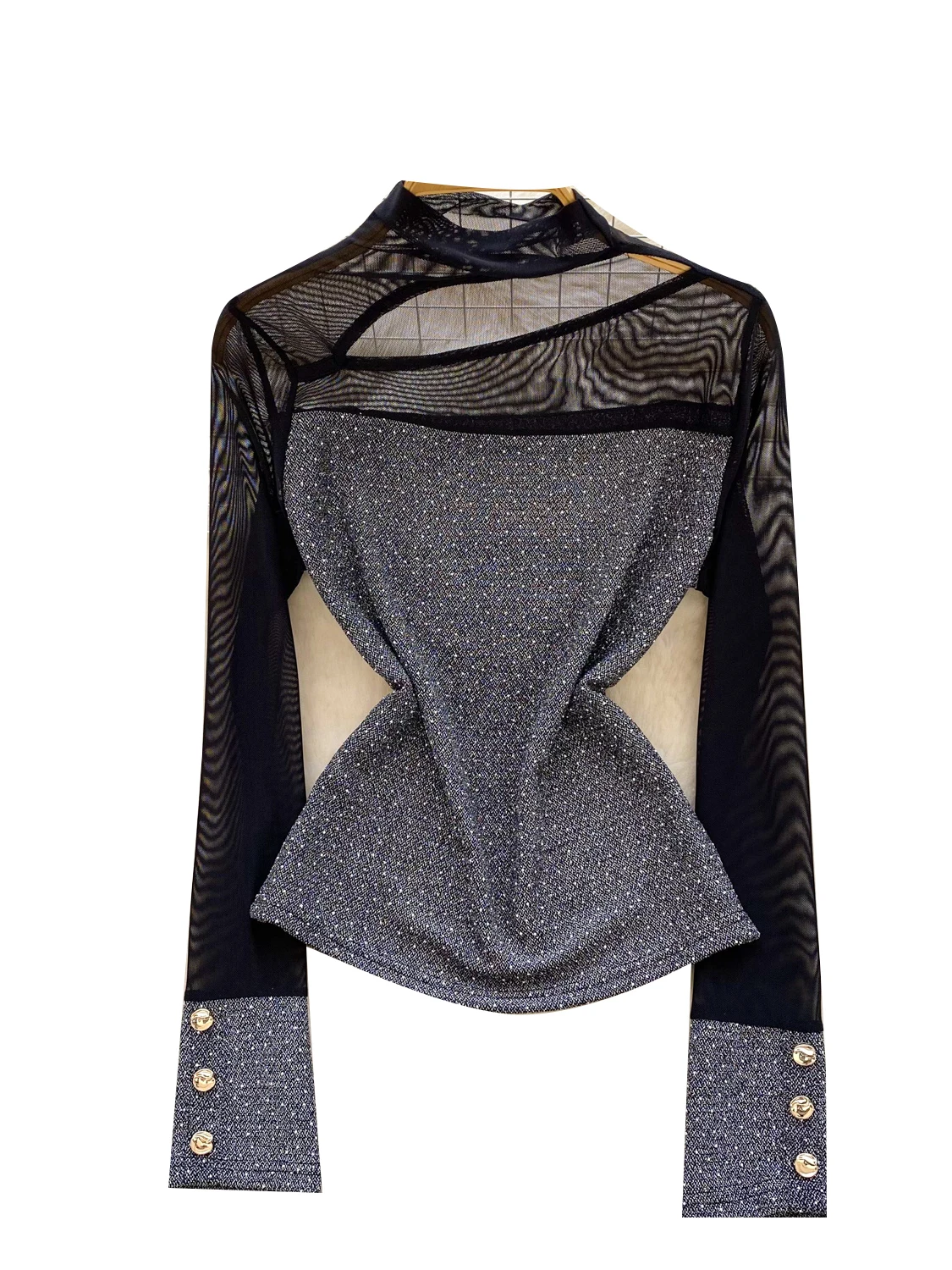 تي شيرت Ele بتصميم مجوف عالي Ne Long Sve Me تي شيرت نسائي بطبقة أساسية ملابس يومية كورية Sle بقصة ضيقة #5