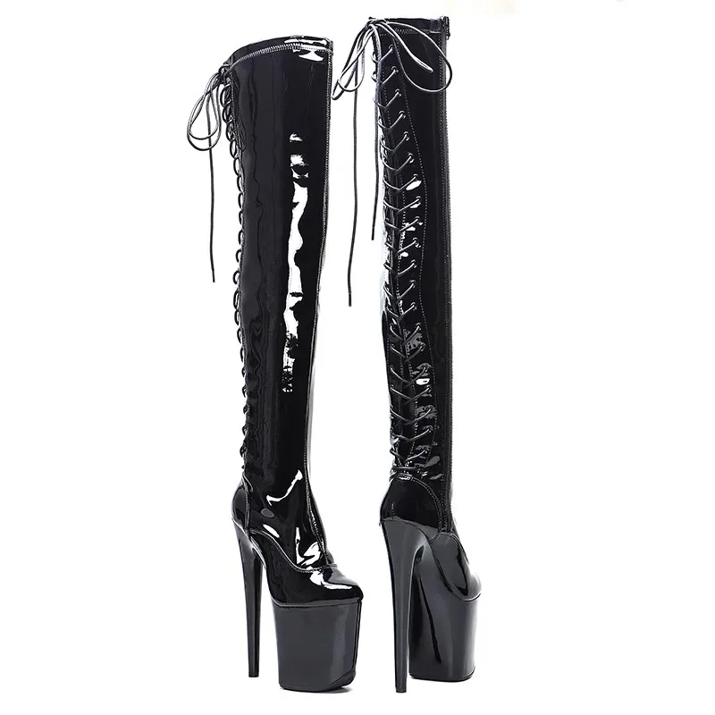 New 20CM/8inches Patent Upper Sexy Exotic Young Trend Fashion Boots High Heel Platform Pole Dance Shoes