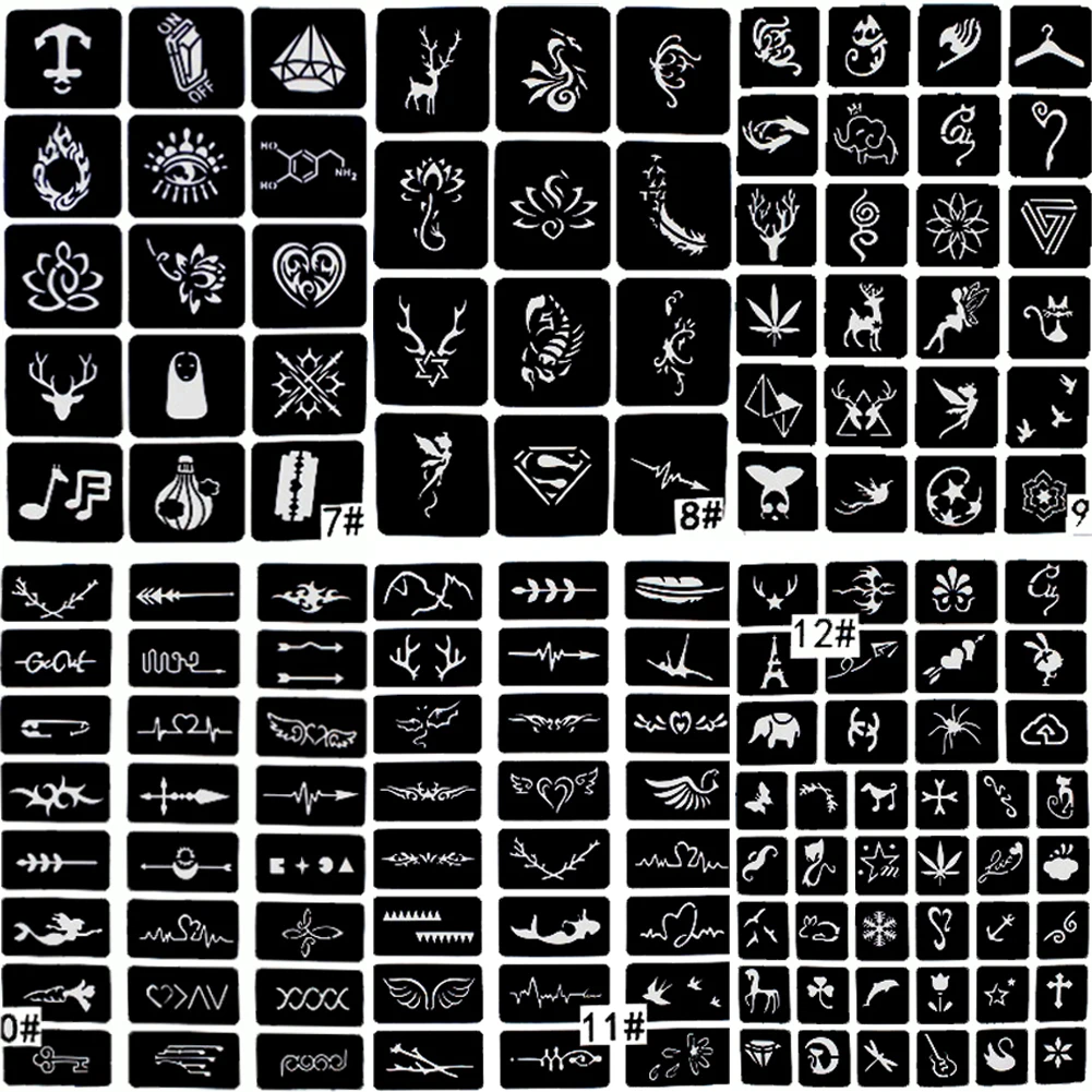 6 Types Option Small Glitter Tattoo Stencil Kids Cute Drawing Templates,Cat Flower Letter Airbrush Henna Tattoo Stencils