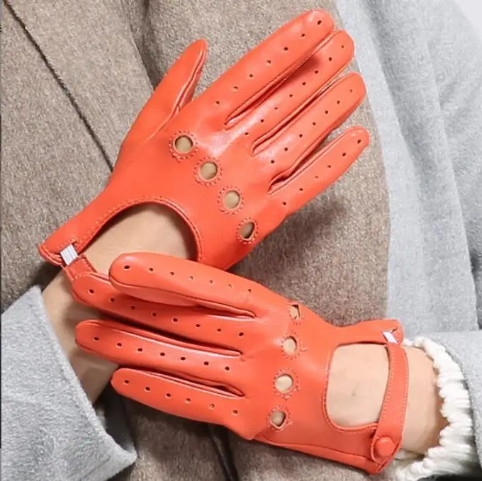 gloves real leather women scooter Fashion Breathable Thin Nappa Sheepskin Driving Wrist Women Gloves Unlined