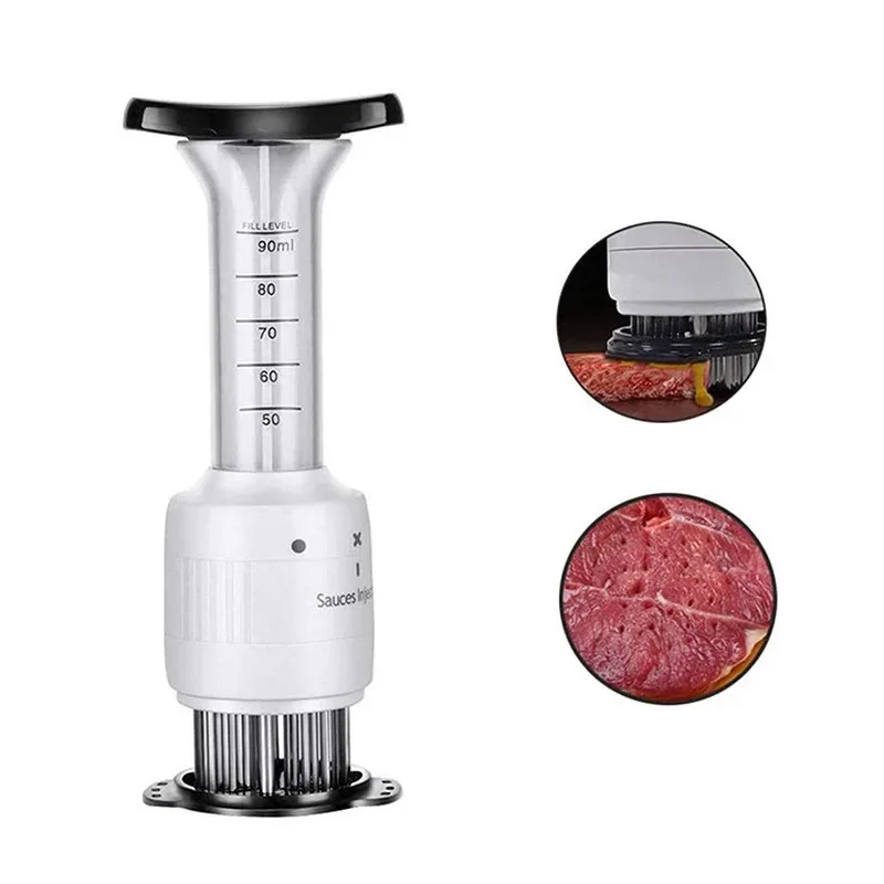 2 In 1 Professional Meat Tenderizer Marinade Injector Barbecue Meat Steak Beef Sauce Stainless Steel Needle Kitchen Cooking Tool