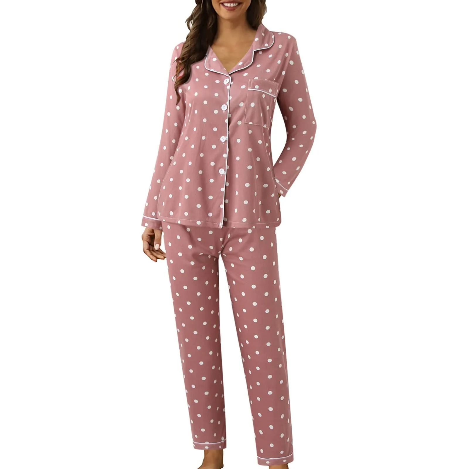 

Women Casual Lapel Button Pajama Sets Plaid Print Long Sleeve T Shirts And Pants Pajama Sets Women Loungewear