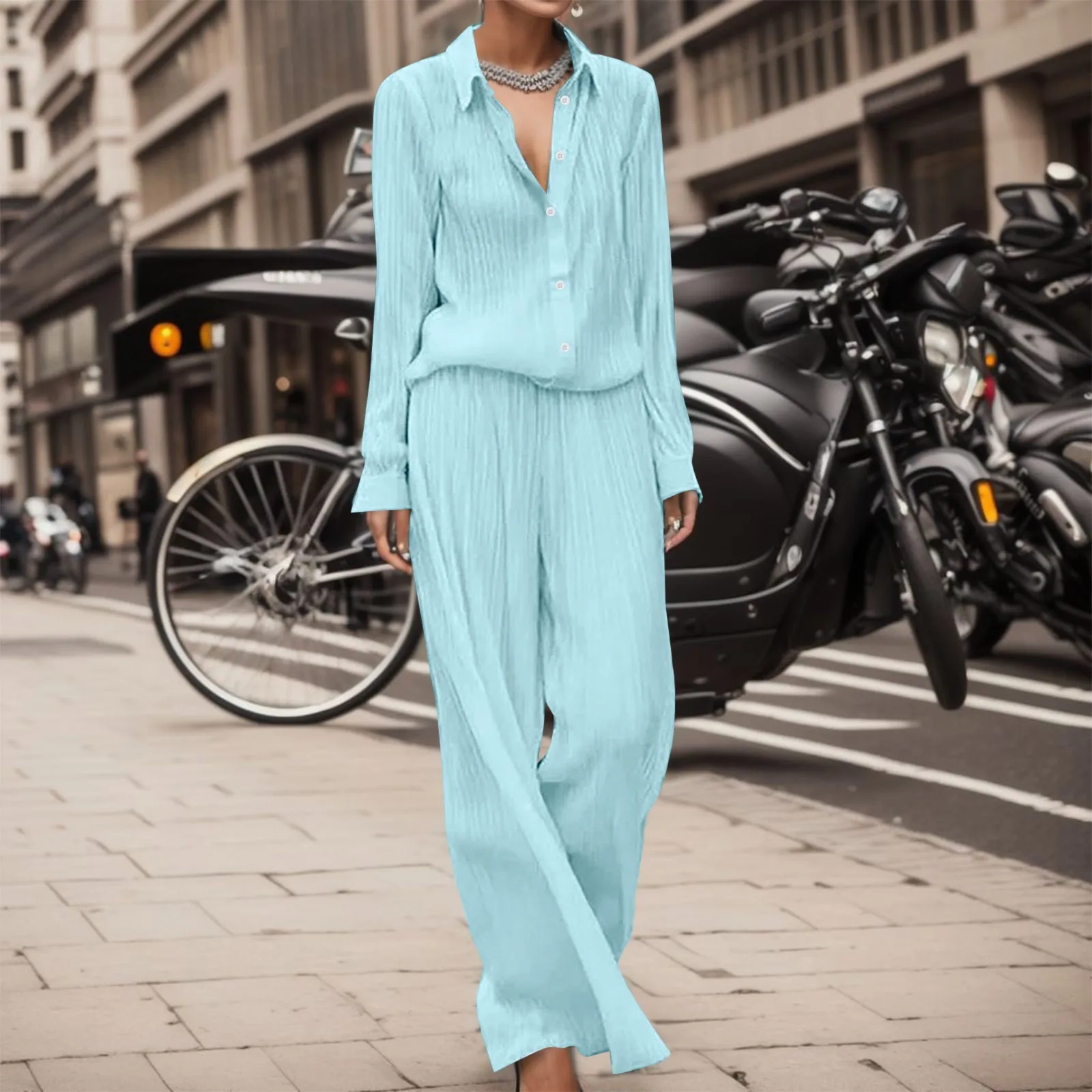 

Casual 2Pcs Pants Set Cotton Pajamas For Women Turn-Down Collar Sleep Tops Suits With Pants Gauze Cardigan Streetwear Summer