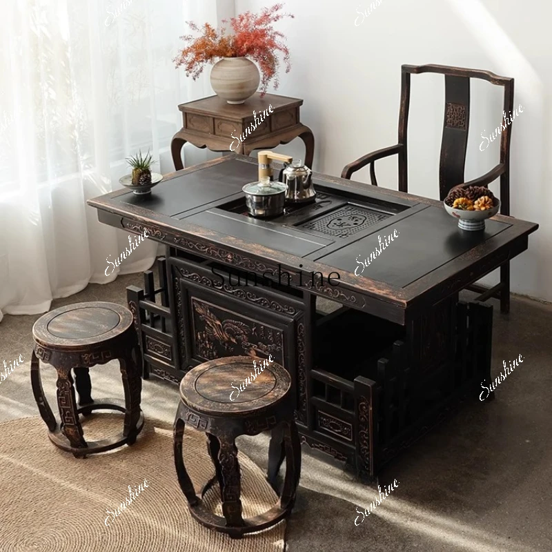 Solid wood Chinese antique home tea room club Kung Fu tea dry brewing table dual-purpose  FT