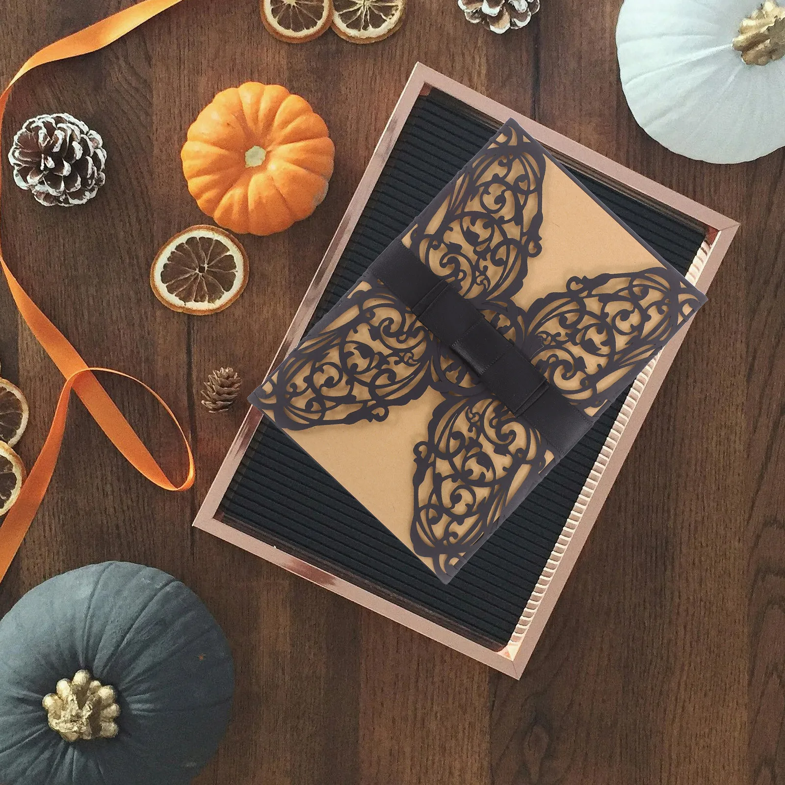 

10Pcs Hollow-Out Invitation Cards Exquisite Carved Pattern Wedding Party Favors for Halloween Lesser Bairam Bridal Shower Black