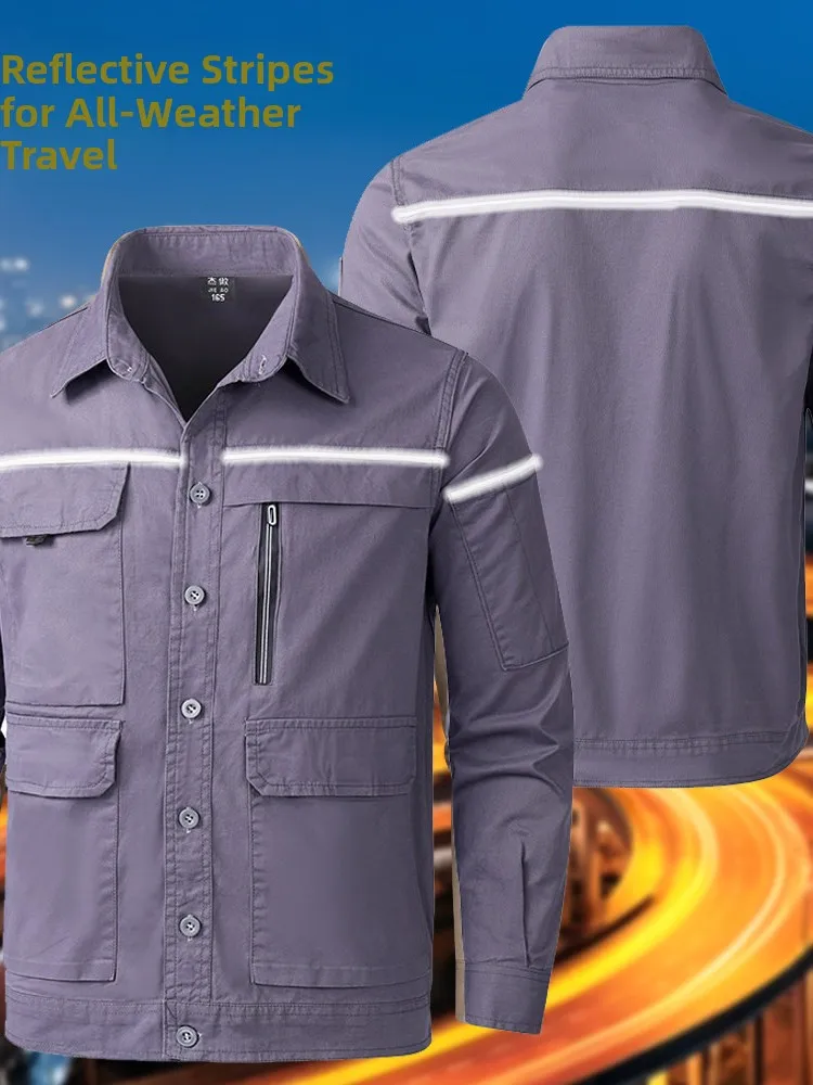 Summer Thin Cotton Workwear Set Men's Camouflage Long Sleeve Welding Resistant Scald Proof Outerwear Lightweight Labor Protec...