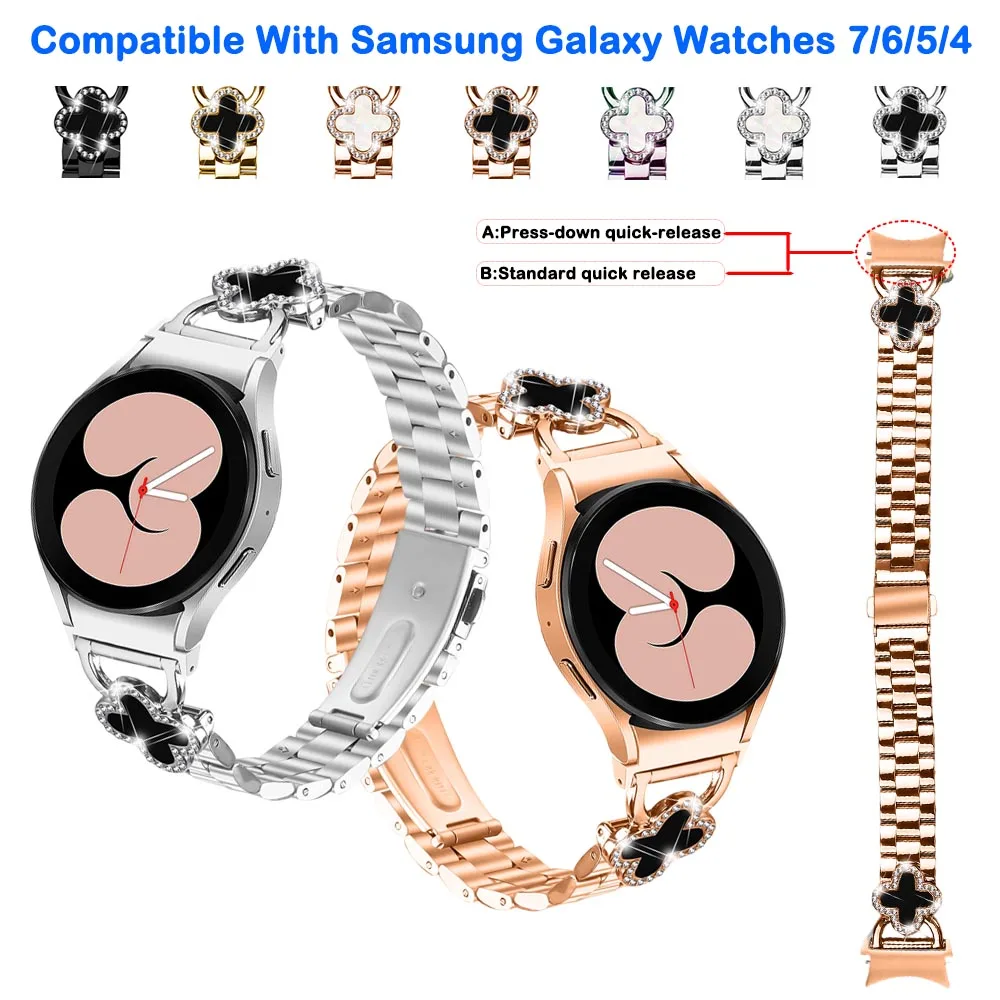 For Samsung Galaxy Watch 7/6/5/4 Strap Stainless Steel Press Down Quick Release Bracelet for Galaxy Watch 7/6/5/4 Accessories